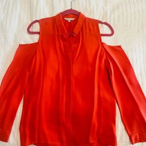 Rebecca Minkoff Red Cut Out Blouse with Mandarin Collar